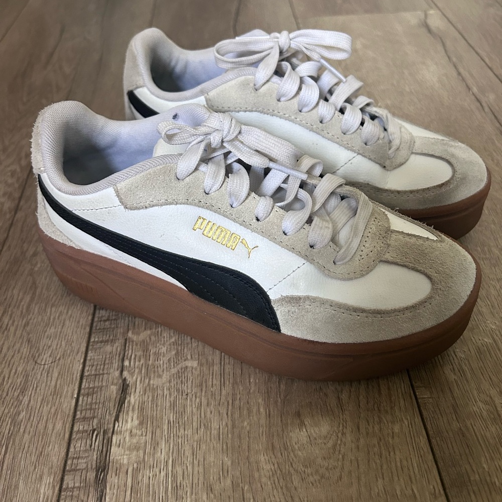 Puma Women's White, Black & Brown Platform Sneakers